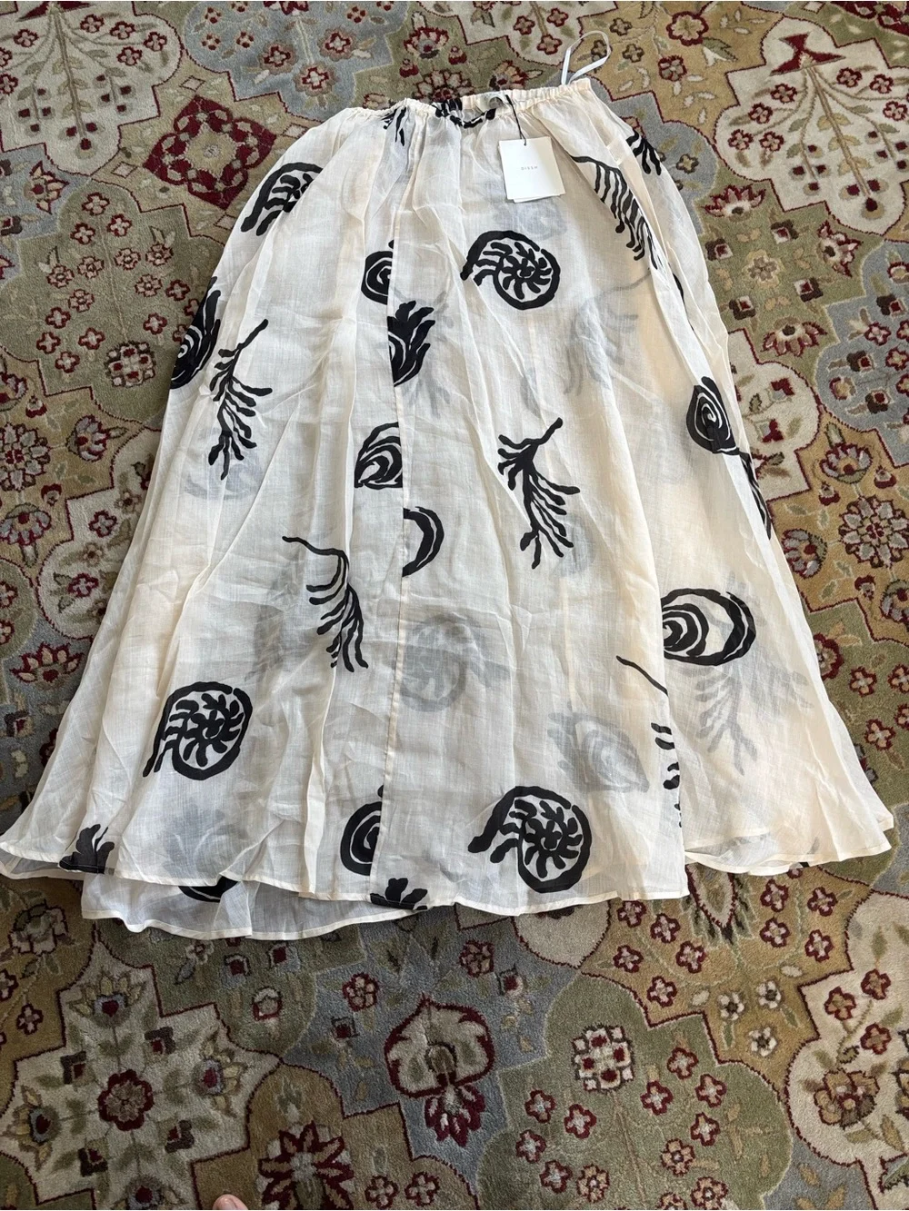 DISSH White Maxi Skirt with Black Abstract Floral Print